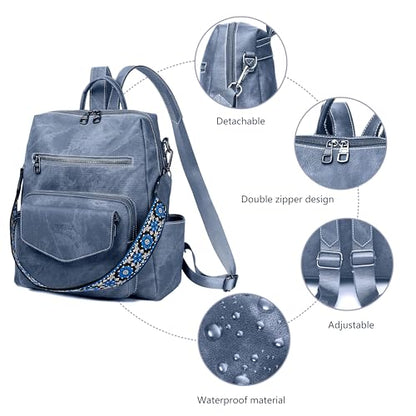 WYFJNX Backpack Purse for Women PU Leather Backpack Ladies Fashion Handbag Designer Shoulder Bag Small Travel Bag Blue - color: Blue