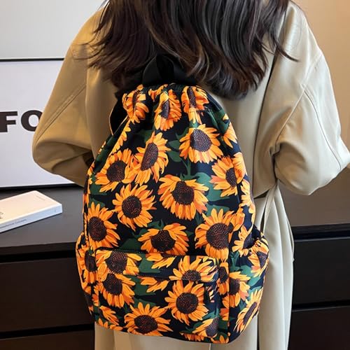 Drawstring Backpack for Women Drawstring Gym Bag Water Resistant Small Cinch Sack Pull String Backpack Bag (Sunflower) - color: Sunflower