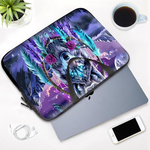 14 15 15.4 15.6 inch Laptop Handle Bag Computer Bag, Pouch Holder Notebook Sleeve Cover Soft Case Compatible for Dell,Lenovo,Toshiba HP, Asus Notebook-Glowing Dream Catcher Wolf - color: Glowing Dream Catcher Wolf