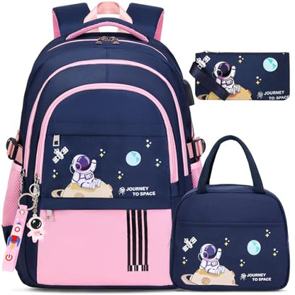 ACESAK Backpack for Girls - Girls Backpack Schoolbag for Kids Children Teens Elementary Middle School Bags, Waterproof Lightweight Kids Bookbag Backpacks Casual Daypack with Lunch Bag Set - color: Pink