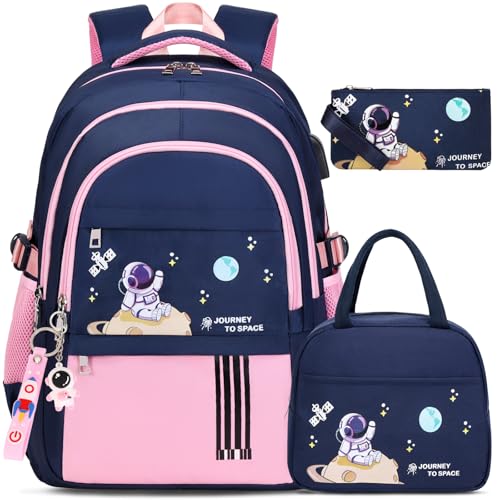 ACESAK Backpack for Girls - Girls Backpack Schoolbag for Kids Children Teens Elementary Middle School Bags, Waterproof Lightweight Kids Bookbag Backpacks Casual Daypack with Lunch Bag Set - color: Pink