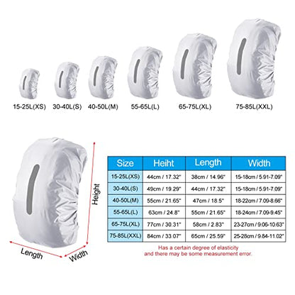 15-25L Waterproof Backpack Rain Cover, Non-Slip Backpack Cover with Vertical Reflective Strap Stay Dry for Hiking, Camping, Hunting, XS, Silver Tone