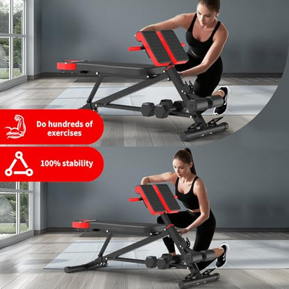 K KiNGKANG Adjustable Weight Bench,Multi-Functional Roman Chair for Full All-in-One Body Workout Hyper Back Extension and Sit up - color: Black
