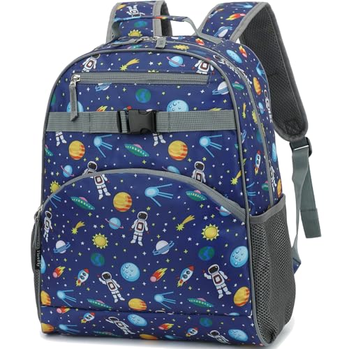 FlowFly Kids Backpack for Toddler Boys Girls, Simple Lightweight Bookbag for Daycare Kindergarten Elementary School Travel, Small Modern Bag (Medium 15'', Astronaut) - color: Astronaut, style: Kids Medium: 12l