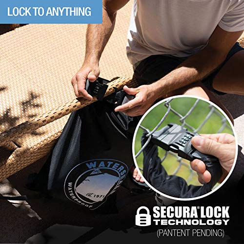 WaterSeals Locking Backpack + Waterproof Bag for Women & Men with Ripstop Material & Anti-Theft Combination Lock to Protect Wallet, iPhone or Valuables at the Beach, Pool, Skiing, or Camping, Black - color: Black