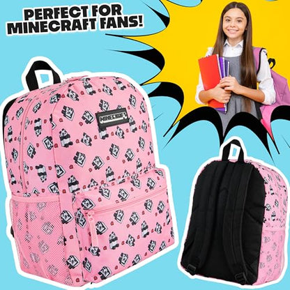 Minecraft Backpack for Boys Kids Teens Adjustable Straps Front Pocket Daypack Backpacks for Sports Gym School Gamer Gifts (Pink) - color: Pink