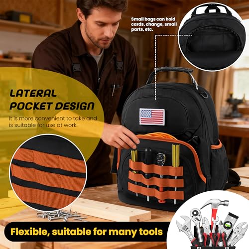 Tool Backpack Heavy Duty with Removable Organizer, Electrician Backpack for Tools with Multiple Pockets & Padded Shoulder for Plumber, HVAC, Cable Technician