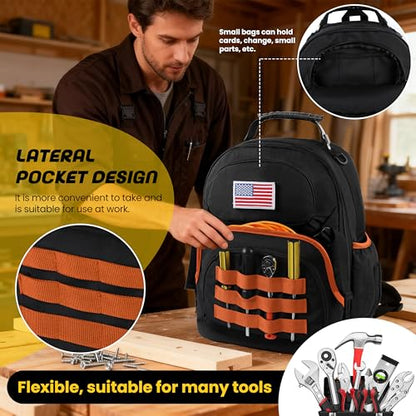 Tool Backpack Heavy Duty with Removable Organizer, Electrician Backpack for Tools with Multiple Pockets & Padded Shoulder for Plumber, HVAC, Cable Technician