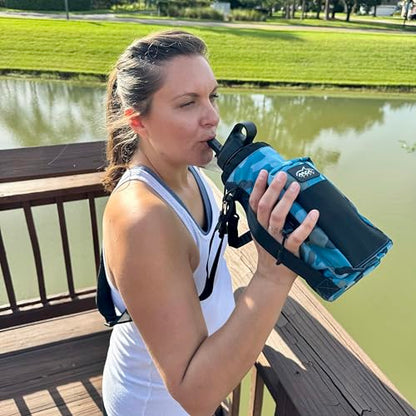 Arca Gear 40 oz Hydro Carrier - Insulated Water Bottle Sling w/Carry Handle, Shoulder Strap, Wallet and Two Pouches - The Perfect Flask Accessory (Aqua Camo) - color: Aqua Camo