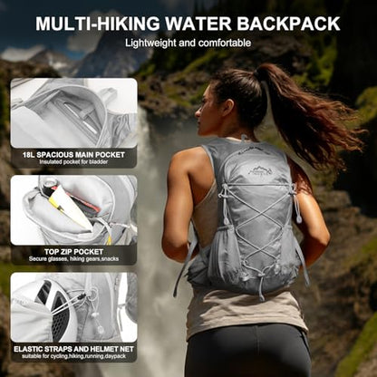 IX INOXTO Hydration Backpack, 18L Lightweight Hiking Backpack with 2L Water Bladder Daypack Women Men, Water Backpack Insulated Hydration Pack for Hiking, Running, Festival, Cycling - color: All Grey