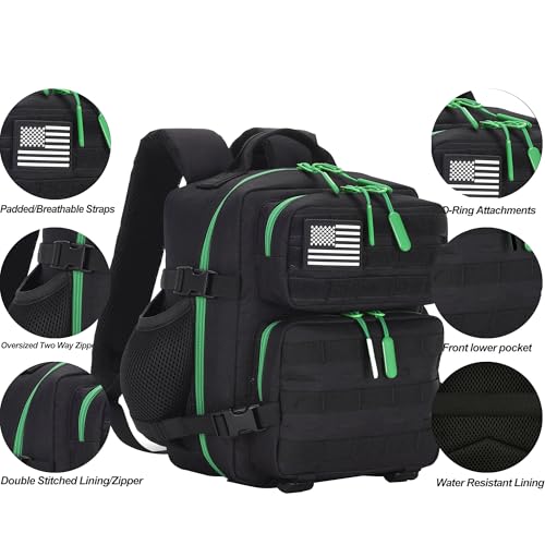 9L Mini Tactical Backpack for Men and Women Tactical Backpack Small for Hiking Small Tactical Bag Fitness Pack - color: Black&green2.0