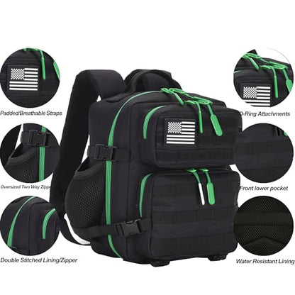 9L Mini Tactical Backpack for Men and Women Tactical Backpack Small for Hiking Small Tactical Bag Fitness Pack - color: Black&green2.0