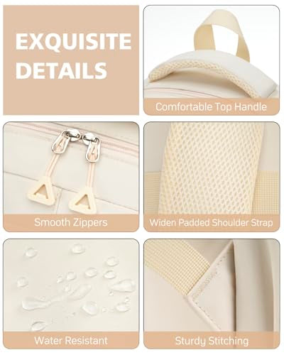 Cute Backpacks for Girls, Teens Aesthetic High School Laptop Backpack College Student Women Bookbag, Mochilas Escolares para Niñas, Beige - color: Beige, size: 15.6in