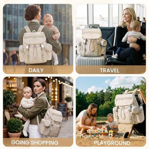 Diaper Bag Backpack with Changing Pad, Pacifier Case & Stroller Straps, Insulated Pockets Water Resistant Travel Essentials Baby Bag Multipurpose Travel Back, Big Storage in a Small Footprint - color: Khaki Gray