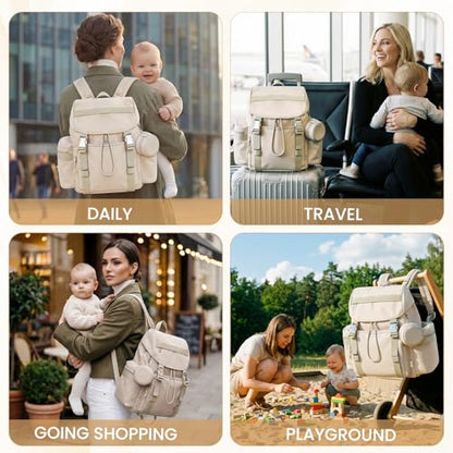Diaper Bag Backpack with Changing Pad, Pacifier Case & Stroller Straps, Insulated Pockets Water Resistant Travel Essentials Baby Bag Multipurpose Travel Back, Big Storage in a Small Footprint - color: Khaki Gray