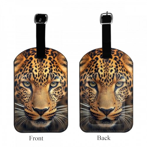 Leopard Portrait Travel Baggage Bag Tags Safari Animal Head African Beast Carnivore Fur Feline Luggage Tags Travel Suitcase Tags with Name ID Card for Luggage Suitcase, 1 Pack - color: Leopard Portrait