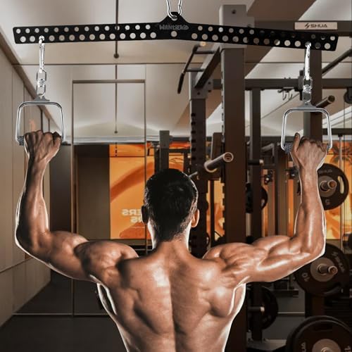 Multi-Grip LAT Pull Down Bar Hardened Powder-Coated Finish, 360° Rotating Stainless Steel Adapter, Neutral & Wide Grip Spreader Bar for Pulley System Gym & Cable Machines - color: BLACK-32in