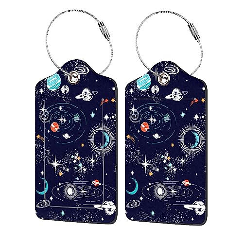2 Pack Luggage Tag for Suitcase,Space Galaxy PU Leather Suitcase Tags Identifiers with Privacy Name Address Labels and Durable Steel Loop for Women Men Travel - color: Space Galaxy