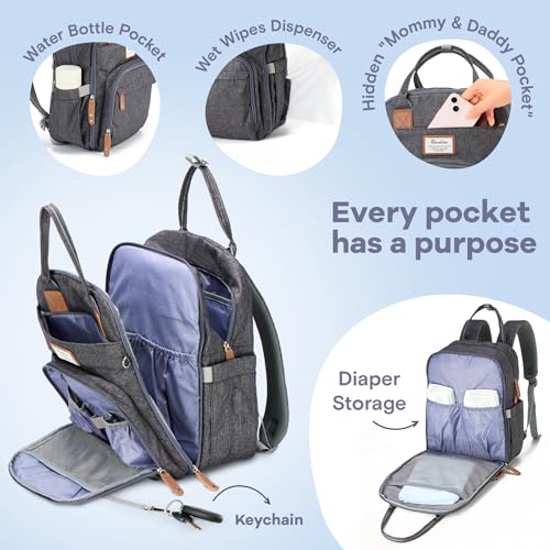 RUVALINO Diaper Bag Backpack - Multifunction Waterproof Travel Backpack, Baby Bag with Changing Pad & Stroller D-Ring & Pacifier Case - Travel Essentials & Baby Registry Search - Unisex, Dark Gray - color: Classic_dark Gray