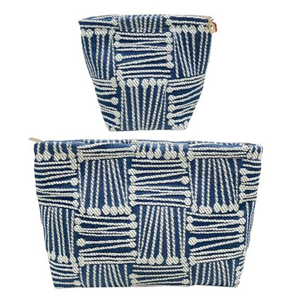 getgto 2 Pcs Makeup Bags, Large Cosmetic Bag Travel Toiletry Bag Organizer for Women, Embroidery Craft, Stripe Makeup Bag Small Cosmetic Pouch Purse with Zipper Gifts for Girls Teen - color: White matches