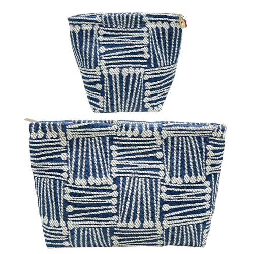 getgto 2 Pcs Makeup Bags, Large Cosmetic Bag Travel Toiletry Bag Organizer for Women, Embroidery Craft, Stripe Makeup Bag Small Cosmetic Pouch Purse with Zipper Gifts for Girls Teen - color: White matches