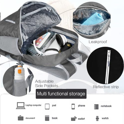 Waterproof Foldable Hiking Backpack, Lightweight Beach Bag Grey - color: Grey