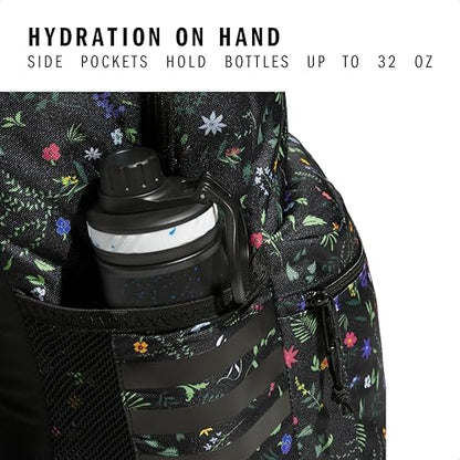 adidas Classic 3-Stripe Backpack for Laptop, School and Travel, 28L - color: Meadow Floral Black/Black/White/5.0