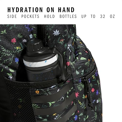 adidas Classic 3-Stripe Backpack for Laptop, School and Travel, 28L - color: Meadow Floral Black/Black/White/5.0