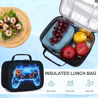 Scothen 3PCS Boys Backpack Set, Cool Backpack for Boys with Lunch Bag & Pencil Case, Kids School Bag Teen Boy Bookbag for Kindergarten Elementary Middle School with USB Charging Port - color: Blue Flame