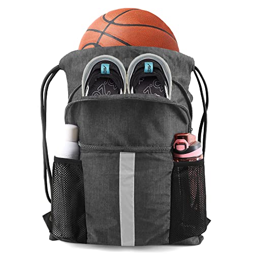 BeeGreen Drawstring Backpack Bag with Shoe Compartment, X-Large Black Gym Sports String Cinch Backpack - color: Mix Black