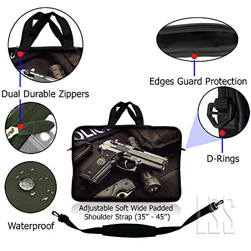 LSS 15-15.6" Laptop Sleeve Bag with Matching Laptop Skin Sticker & Mouse Pad Combo | Carrying Case for 14" 15" 15.6" - Police Gun Weapons - color: Police Gun Weapons, size: 15 inch