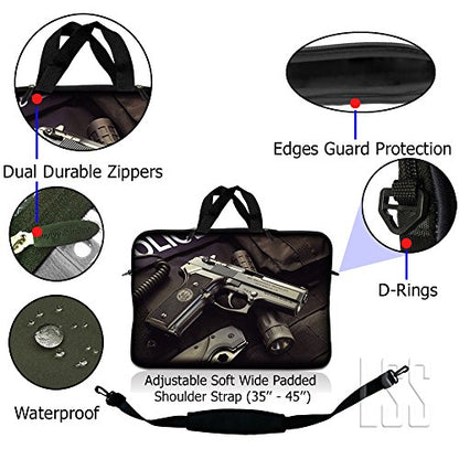LSS 15-15.6" Laptop Sleeve Bag with Matching Laptop Skin Sticker & Mouse Pad Combo | Carrying Case for 14" 15" 15.6" - Police Gun Weapons - color: Police Gun Weapons, size: 15 inch