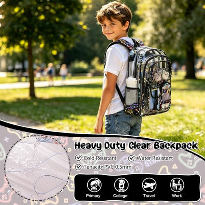 Three-layer Clear Backpack, Heavy Duty Clear Bookbag for Kids, See Through Backpack Transparent Bag for Girls Boys (Game) - color: Game