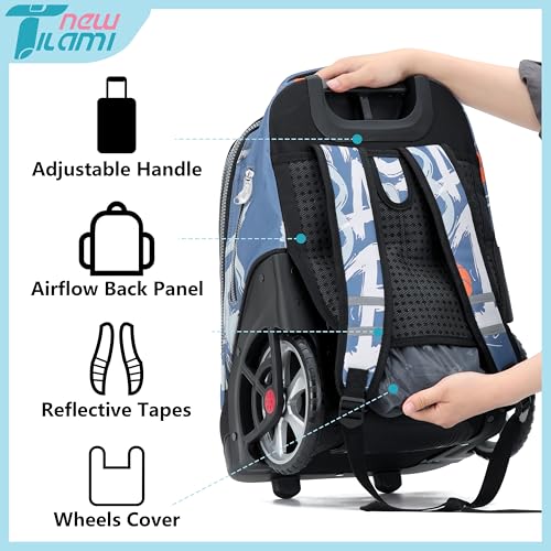 NEW TILAMI 19 inch Rolling Backpack Teens Rolling Backpack Cute Wheeled Laptop Backpack Bookbag Roller Travel Bag College, Basketball Street - color: Blue Basketball Street
