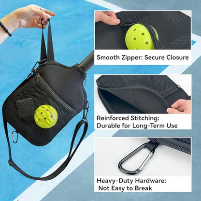 Pickleball Paddle Cover with Adjustable Shoulder Strap & Mesh Pocket