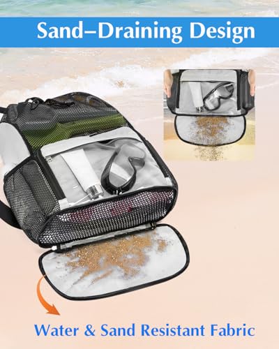 Drawstring Backpack Sandproof Beach Backpack with Shoe Compartment & Wet Pocket Waterproof Mesh Swim Bag Pool Bag for Gym, Travel and Workout Gear (Beige) - color: Beige