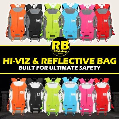 riderbag Reflective Motorcycle Backpack, Hi Viz Commuter Riding Bag | Designed by Riders for Everyday Rides with Laptop Compartment and Helmet Net. Built to Help You Be Seen. - color: Light Blue