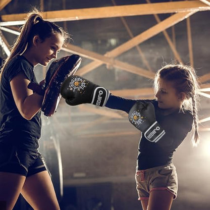 Kids Boxing Gloves, Youth Boxing Training Gloves for Kids 3-9 Year Boys and Girls, 4&6OZ Fighting Gloves, Punching Bag Kickboxing Thai Mitts MMA Training Sparring Gloves - color: Black, size: 6OZ