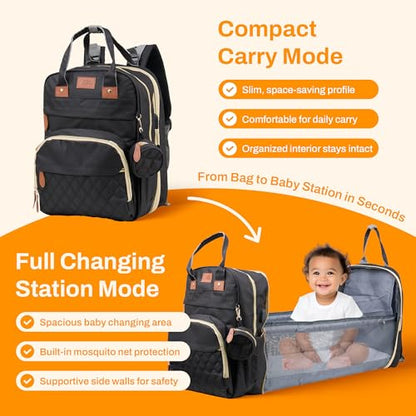 Diaper Bag Backpack with Changing Station – Large Baby Diaper Bag with 19 Pockets, USB Port, Waterproof, Insulated Bottle Holders, Stroller Straps – Travel Maternity Bag – Black - color: Black