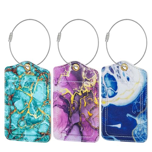 Fishent Luggage Tag, 3 Pack Travel Cruise Luggage Tags for Suitcases, Cute Suitcase Tags Identifiers Bag Tags with Privacy Flap, Baggage Name Tag for Women Men Luggage Backpack Handbag School Bag - color: I_luxury Marble