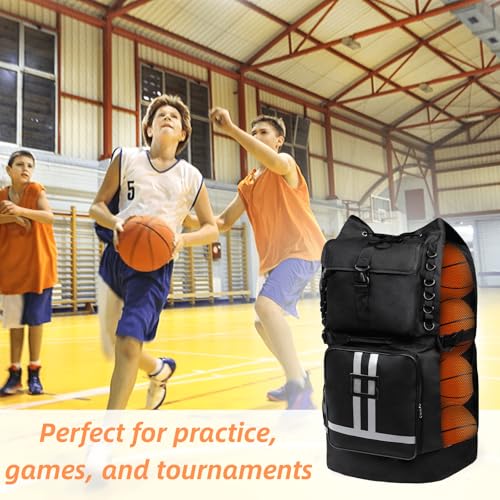 Youeon Soccer Ball Bag with Pockets, Holds 14-16 Balls, Extra Large Sports Equipment Ball Bag with Adjustable Shoulder Straps, Heavy Duty Basketball Football Storage Bag for Coach, Players, Trainers