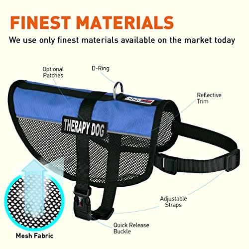 Dogline MaxAire Multi-Purpose Mesh Vest for Dogs and 2 Removable Therapy Dog Patches, Small, Blue - color: Blue, size: Girth 13 by 16"