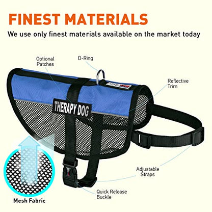 Dogline MaxAire Multi-Purpose Mesh Vest for Dogs and 2 Removable Therapy Dog Patches, Small, Blue - color: Blue, size: Girth 13 by 16"