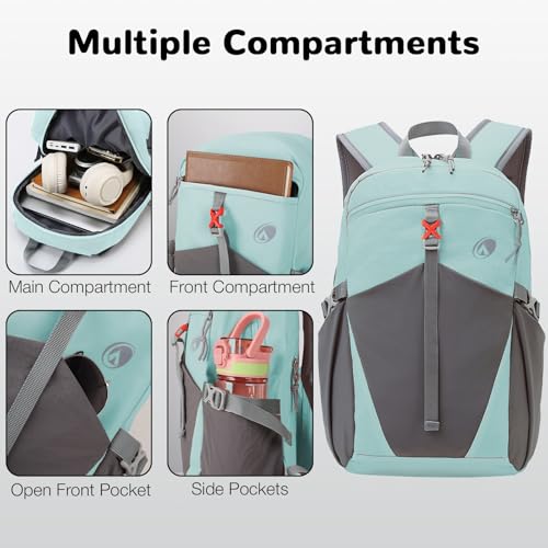 12L Hiking Backpack with Padded Straps for Kids, Waterproof Small Hiking Backpack with Chest Strap for Women, Mini Lightweight Kid Travel Backpacks Day Pack, Light Green - color: Light Green