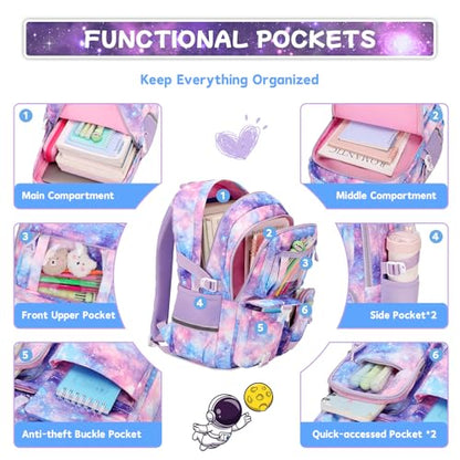 PIG PIG GIRL Backpack for Girls 3pcs Set Kids Backpack with Lunch Box Students Kawaii Book Bag for Elementary Primary Middle School Bags - Ita Backpack - Galaxy - color: Purple Galaxy