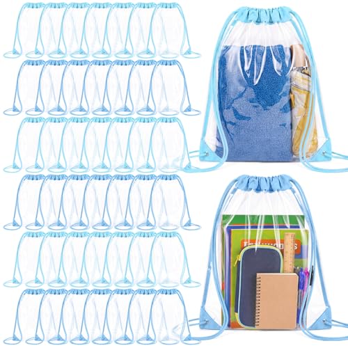 Huhumy Clear Drawstring Bags Bulk, 100 Pack, Light Blue - color: Light Blue