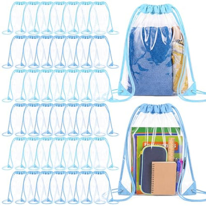 Huhumy Clear Drawstring Bags Bulk, 100 Pack, Light Blue - color: Light Blue