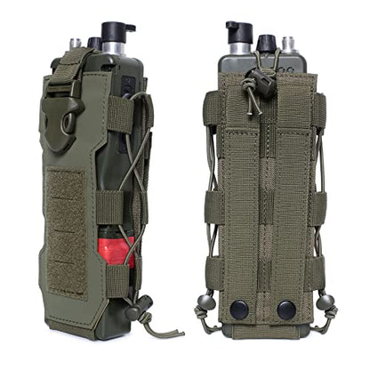 2023 Upgrade Laser Cut Design Molle Radio Pouch Holder & Molle Adjustable Water Bottle Holder 40 oz,Black/Green/Coyote Tan Tactical Bottle Pouch for Backpack Belt - color: Army Green