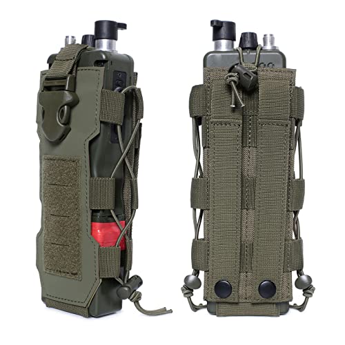 2023 Upgrade Laser Cut Design Molle Radio Pouch Holder & Molle Adjustable Water Bottle Holder 40 oz,Black/Green/Coyote Tan Tactical Bottle Pouch for Backpack Belt - color: Army Green