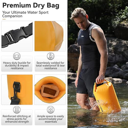 MARCHWAY Floating Waterproof Dry Bag Backpack 5L/10L/20L/30L/40L, Roll Top Sack Keeps Gear Dry for Kayaking, Rafting, Boating, Swimming, Camping, Hiking, Beach, Fishing - color: Deep Yellow, size: 5L